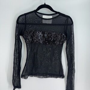 EGR Sequin Blockout Mesh Long Sleeve Full Length Top
